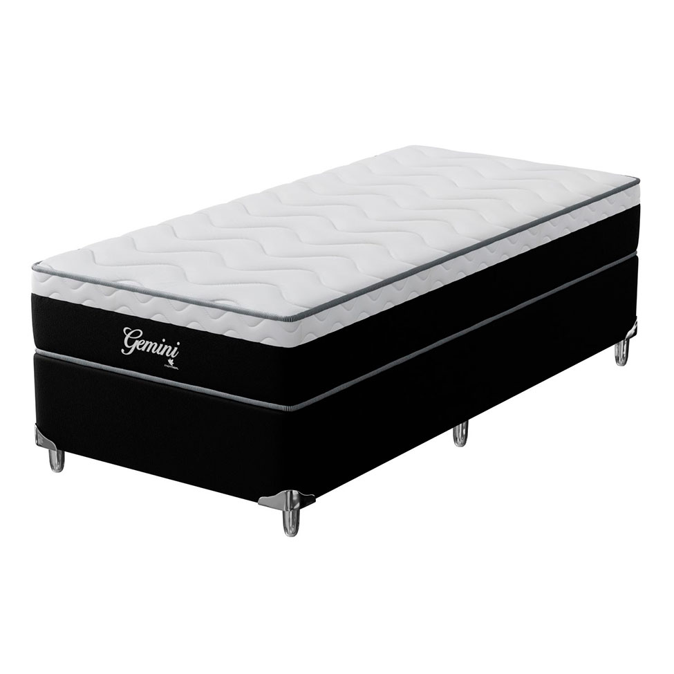 Cama Box Solteiro Gemini I com Colchão Solteiro Molas Ensacadas Grafite e Branca
