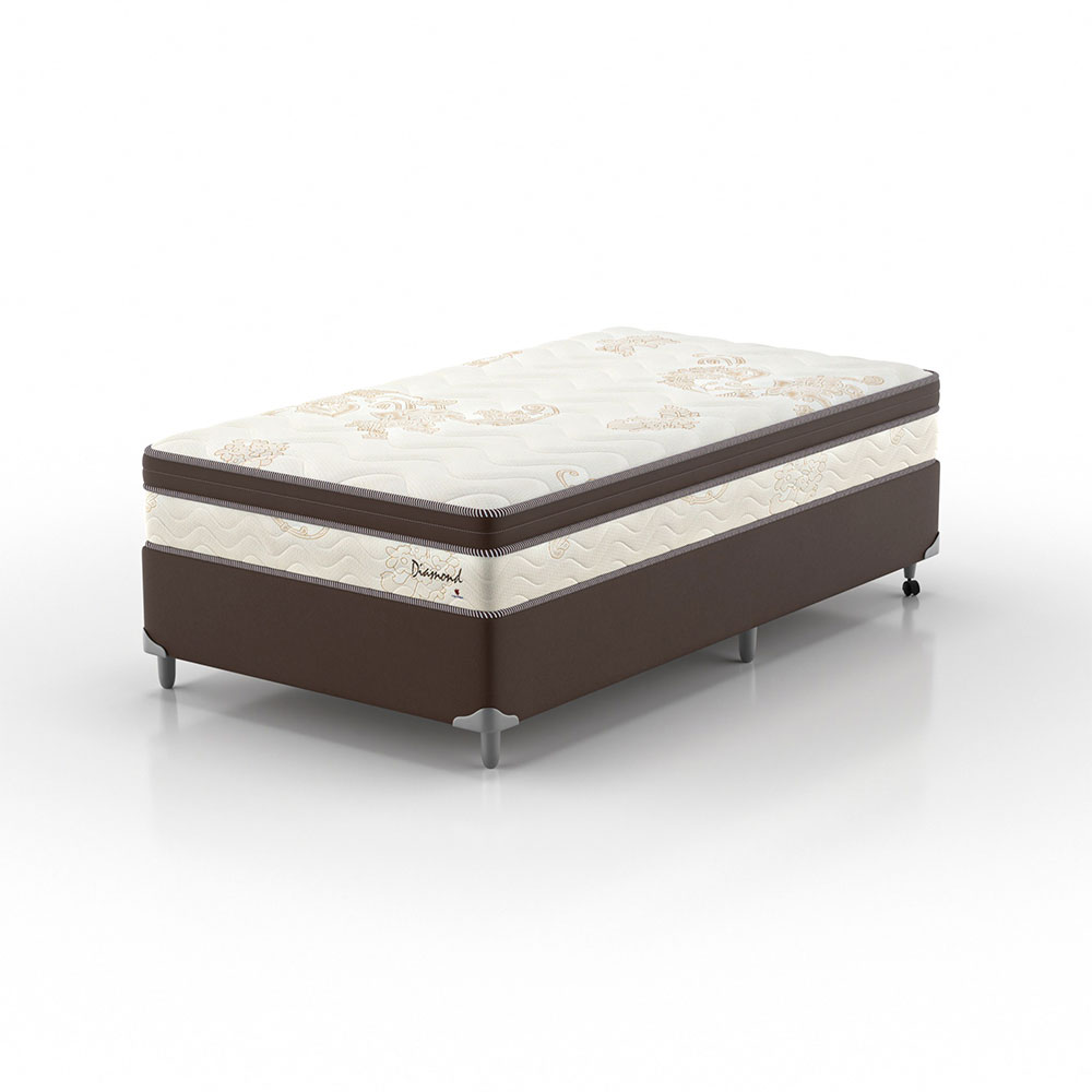 Cama Box Solteiro King com Colchão Diamond Euro MR (63x108x198) Bege e Marrom