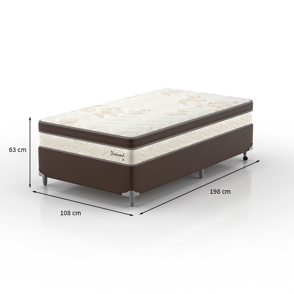 Cama Box Solteiro King com Colchão Diamond Euro MR (63x108x198) Bege e Marrom