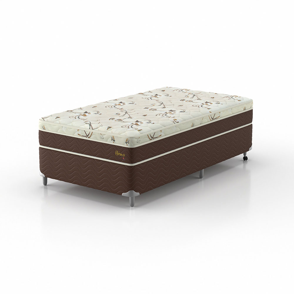 Cama Box Solteiro King com Colchão Hórus (63x108x198) Bege e Marrom