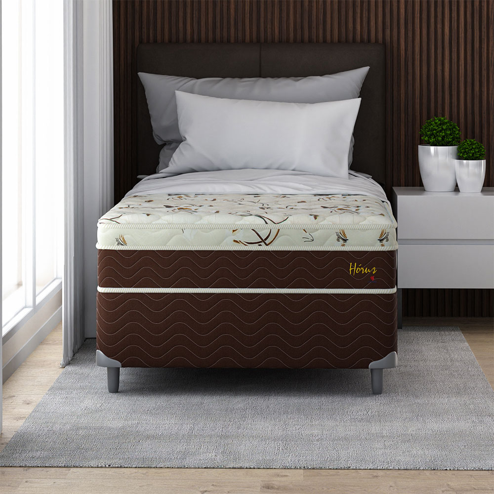 Cama Box Solteiro King com Colchão Hórus (63x108x198) Bege e Marrom