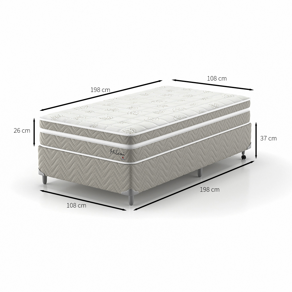 Cama Box Solteiro King com Colchão Milani Mola Verticoil Bege
