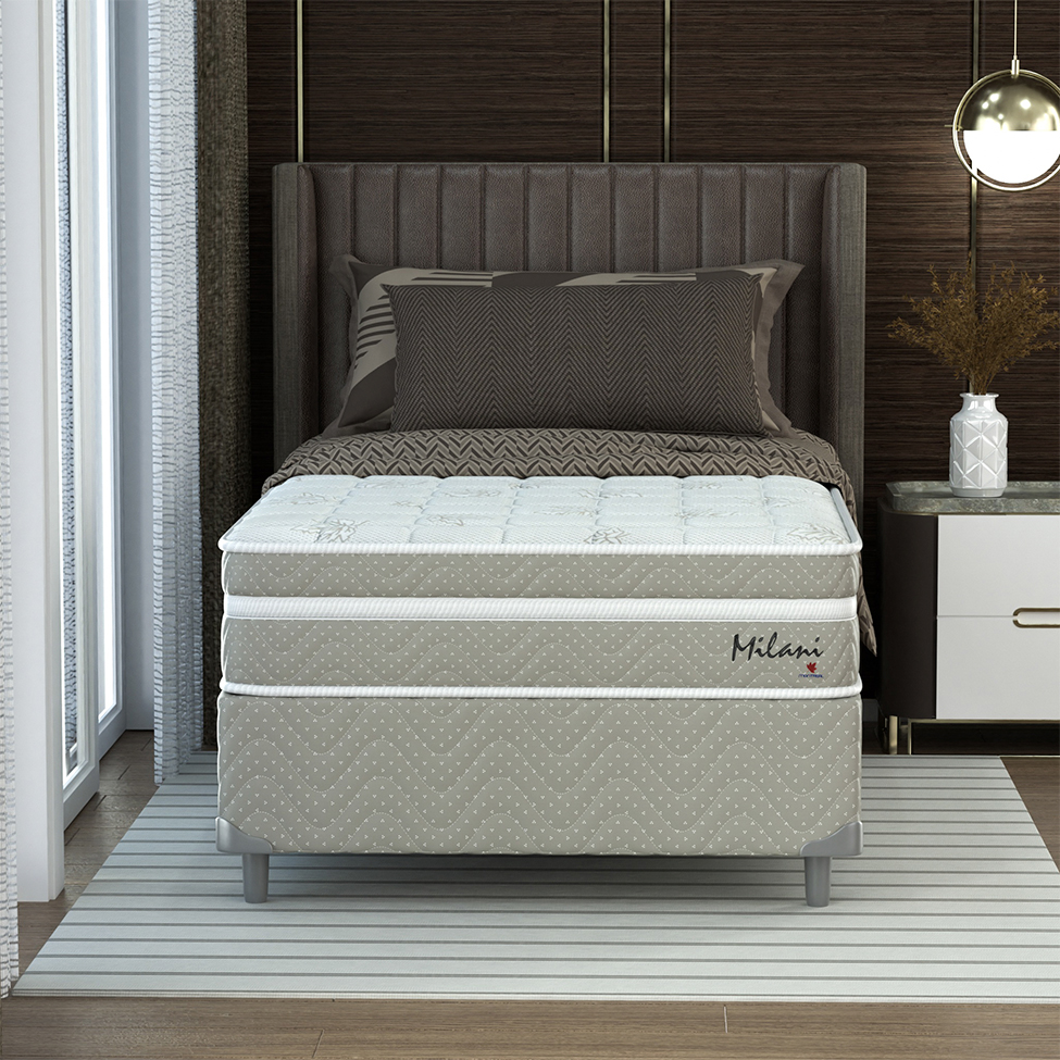 Cama Box Solteiro King com Colchão Milani Mola Verticoil Bege
