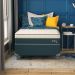 Cama Box Solteiro King com Colchão Safira (63x108x198) Azul e Branco