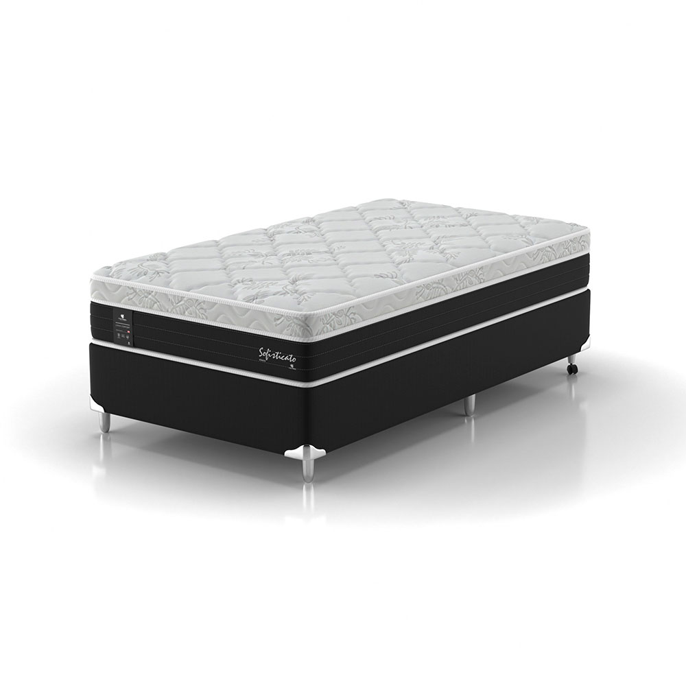 Cama Box Solteiro King com Colchão Sofisticato (65x108x198) Grafite e Branco