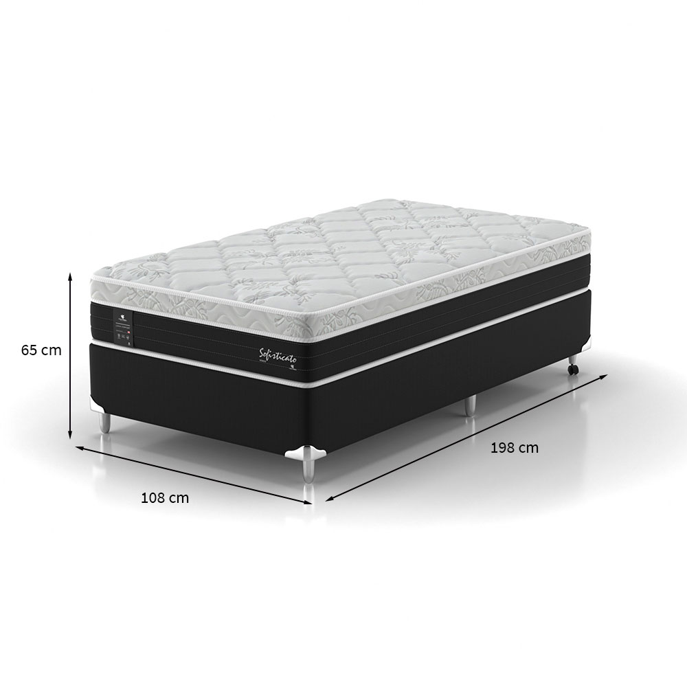 Cama Box Solteiro King com Colchão Sofisticato (65x108x198) Grafite e Branco