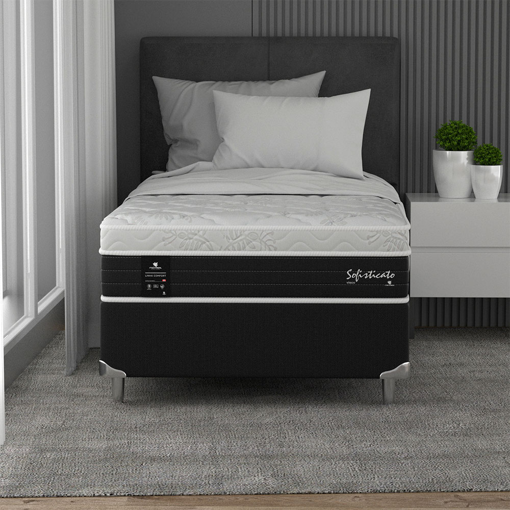 Cama Box Solteiro King com Colchão Sofisticato (65x108x198) Grafite e Branco