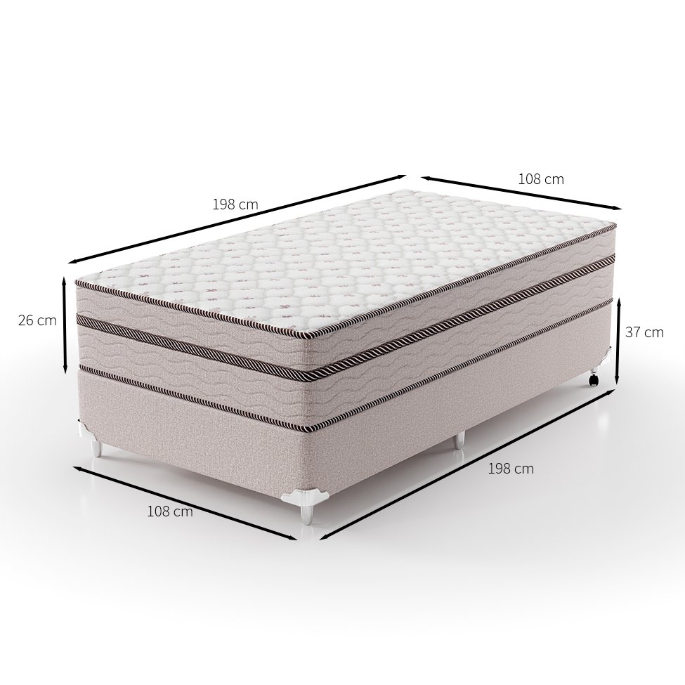 Cama Box Solteiro King com Colchão Sonhare Mola Ensacada Bege