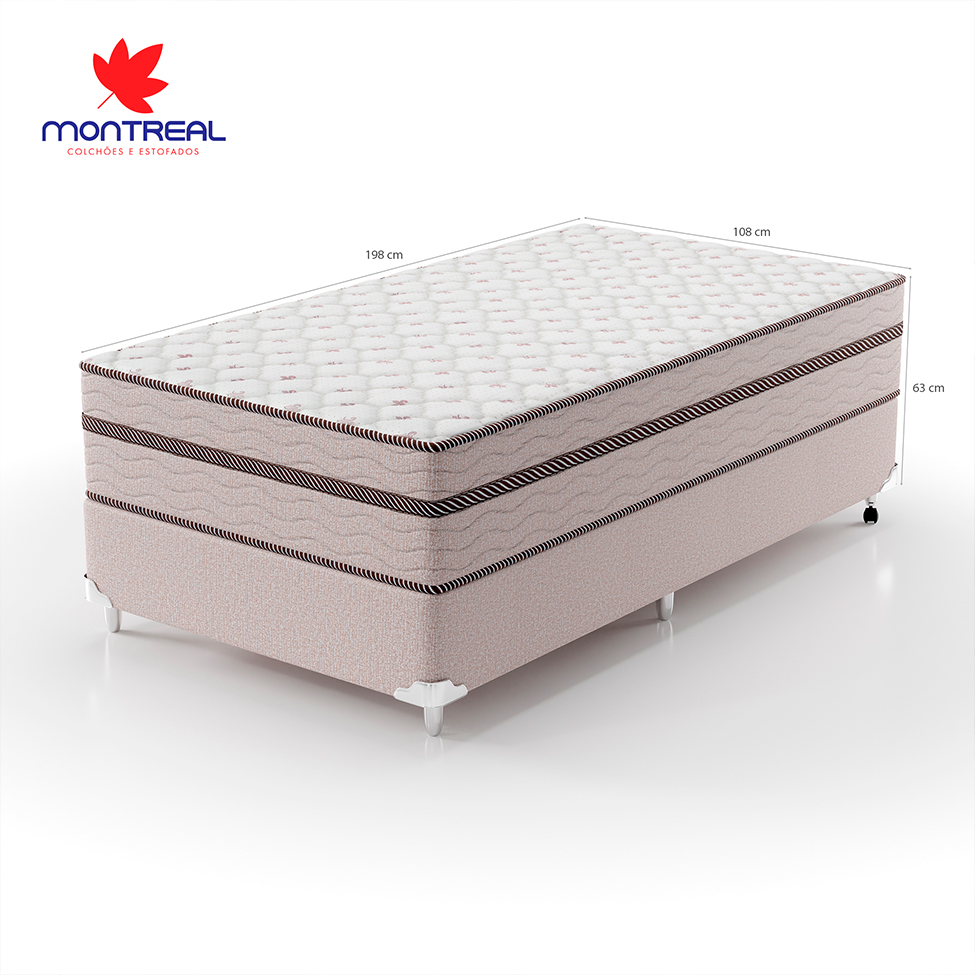 Cama Box Solteiro King com Colchão Sonhare Mola Ensacada Bege