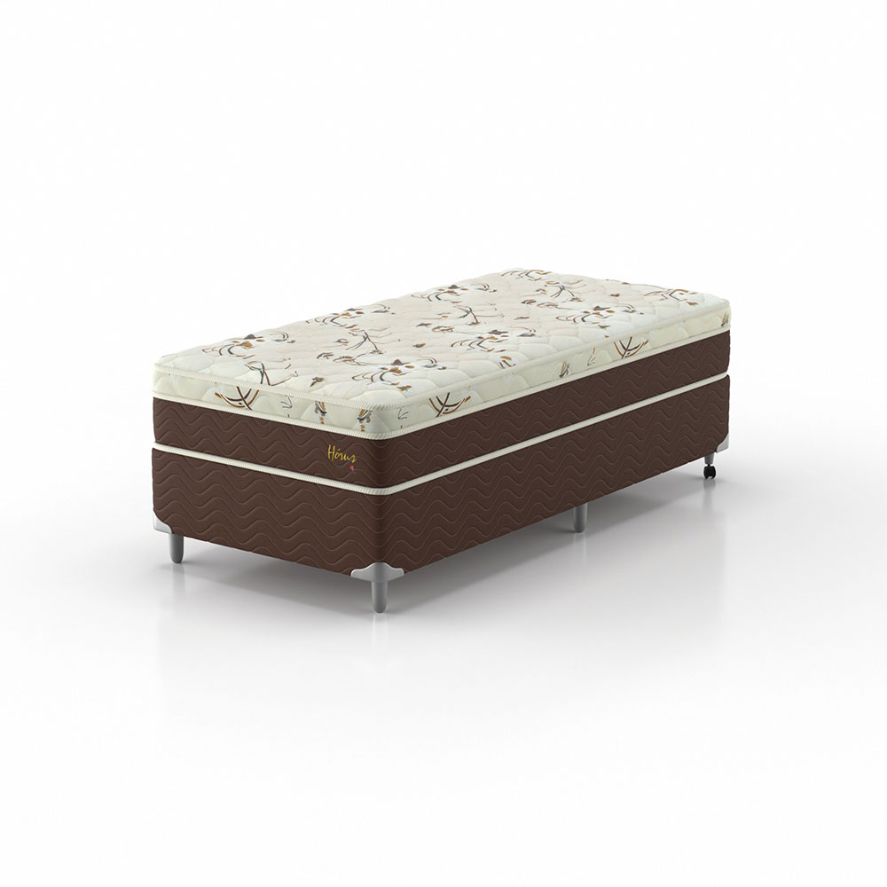 Cama Box Solteiro com Colchão Hórus (63x88x188) Bege e Marrom