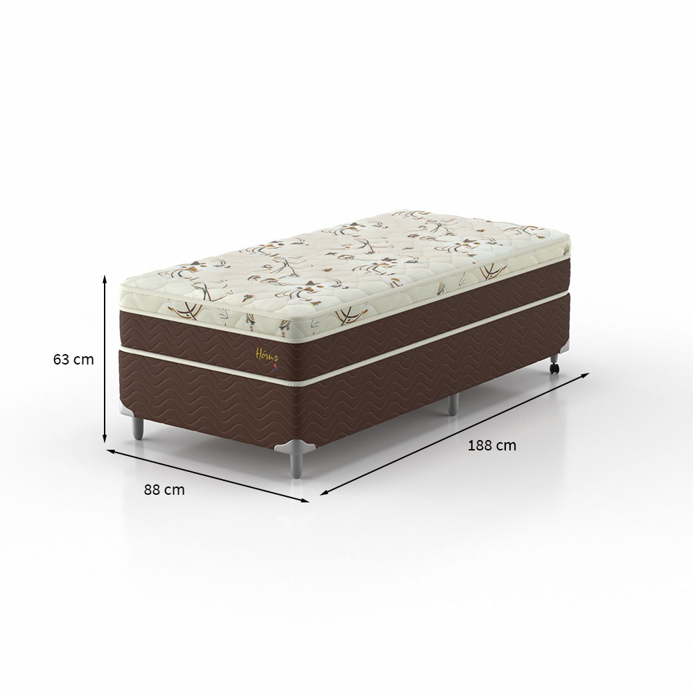 Cama Box Solteiro com Colchão Hórus (63x88x188) Bege e Marrom