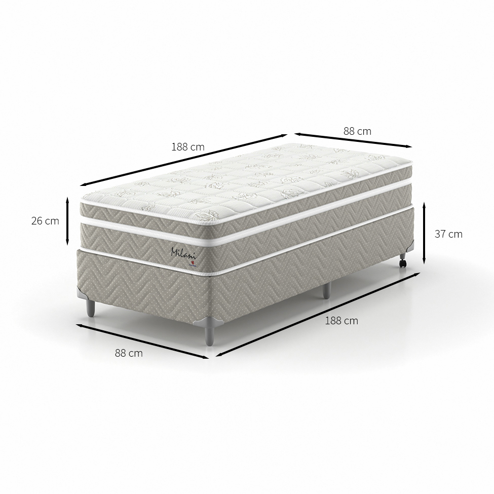 Cama Box Solteiro com Colchão Milani Mola Verticoil Bege