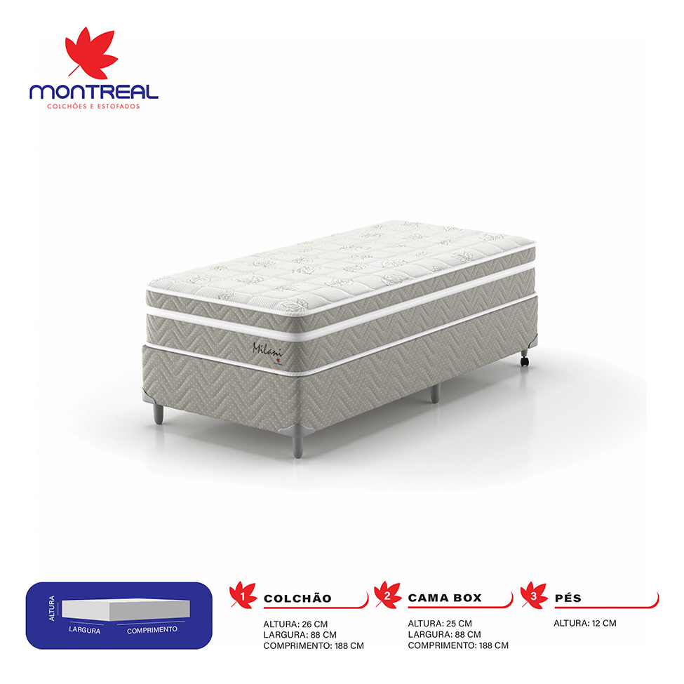 Cama Box Solteiro com Colchão Milani Mola Verticoil Bege
