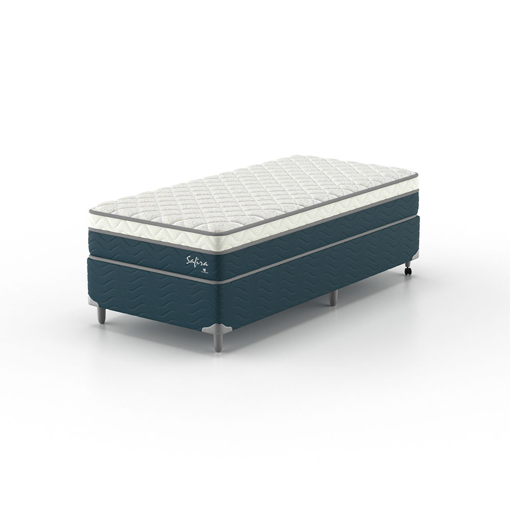 Cama Box Solteiro com Colchão Safira (63x88x188) Azul e Branco