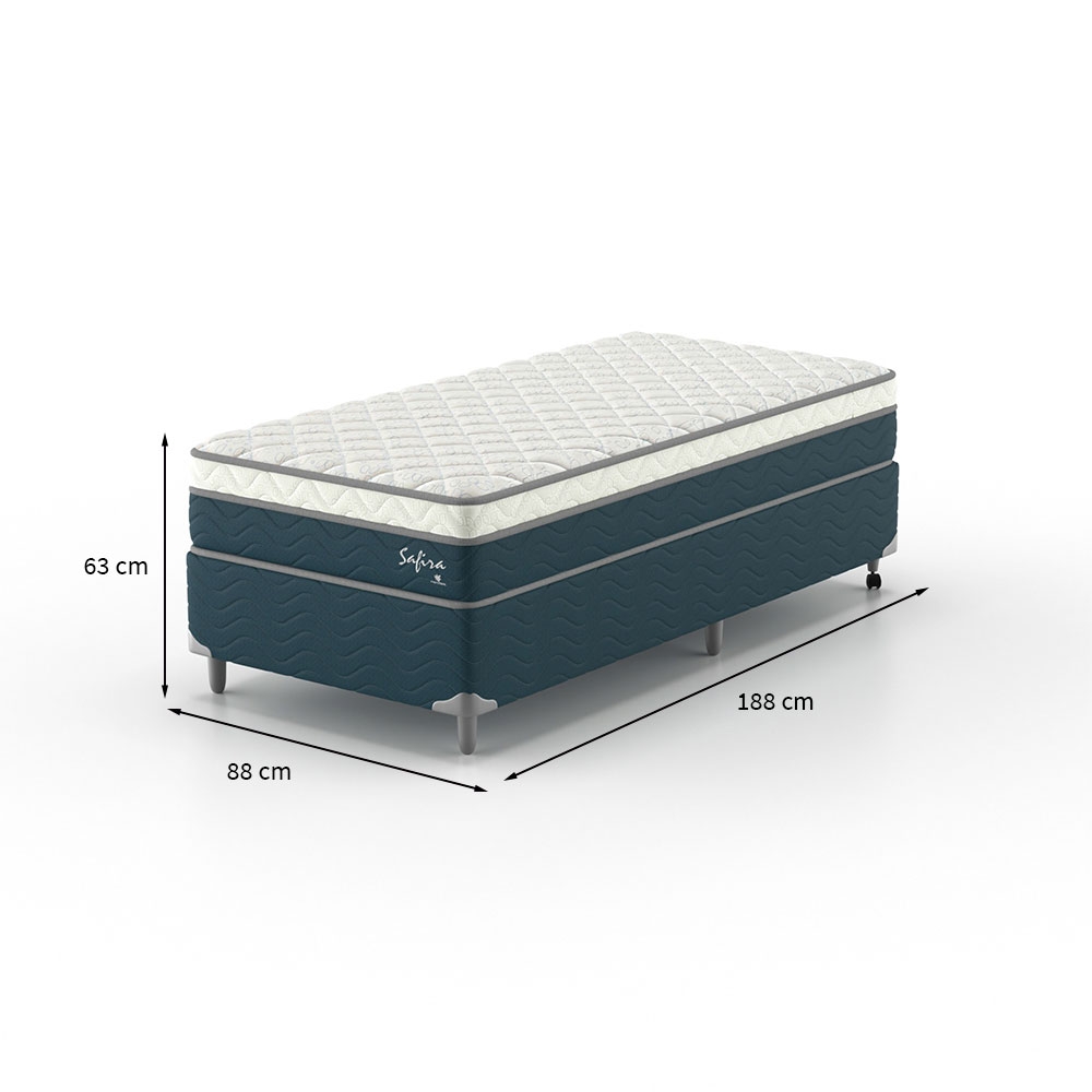Cama Box Solteiro com Colchão Safira (63x88x188) Azul e Branco