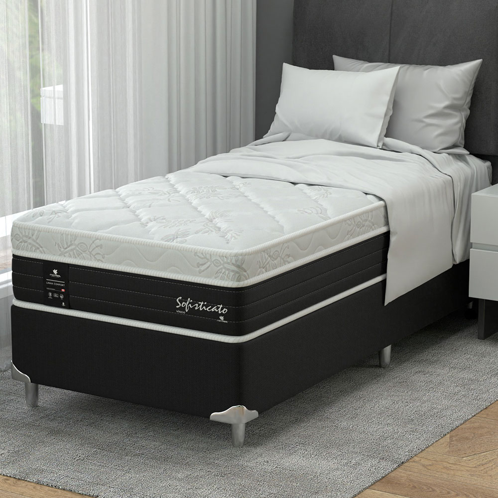Cama Box Solteiro com Colchão Sofisticato (65x88x188) Grafite e Branco