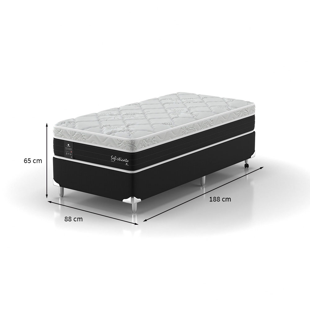 Cama Box Solteiro com Colchão Sofisticato (65x88x188) Grafite e Branco