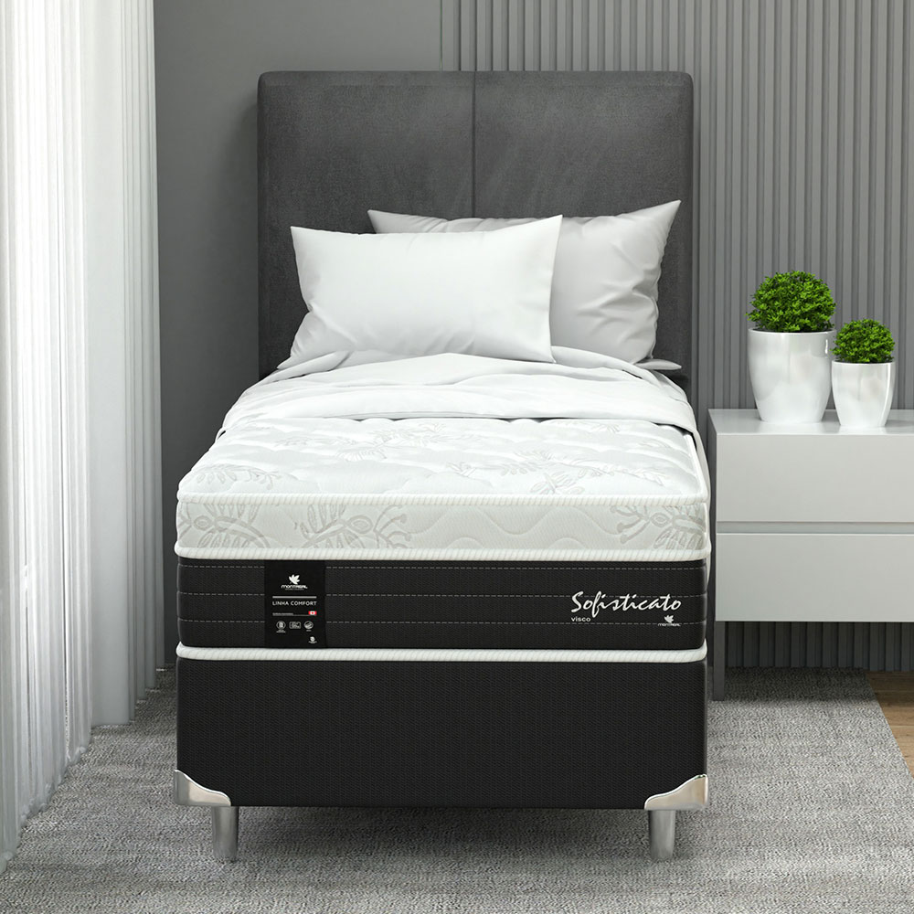 Cama Box Solteiro com Colchão Sofisticato (65x88x188) Grafite e Branco