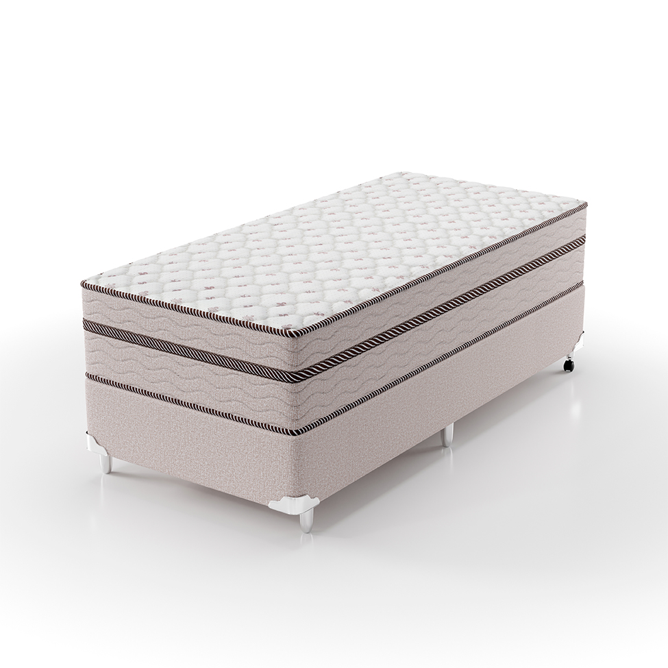 Cama Box Solteiro com Colchão Sonhare Mola Ensacada Bege