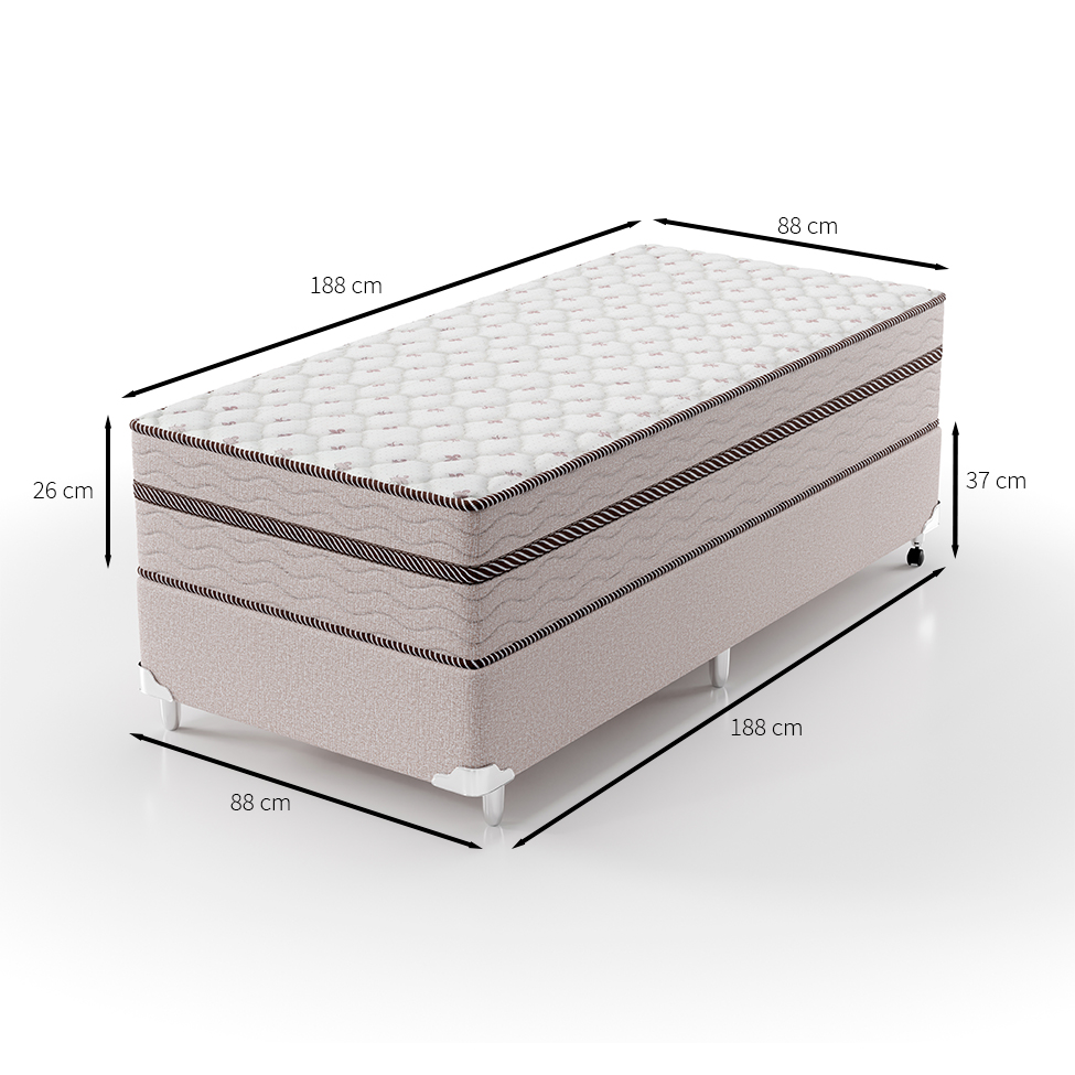 Cama Box Solteiro com Colchão Sonhare Mola Ensacada Bege