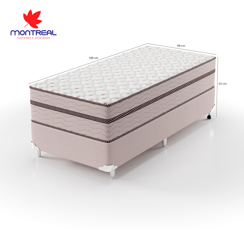 Cama Box Solteiro com Colchão Sonhare Mola Ensacada Bege