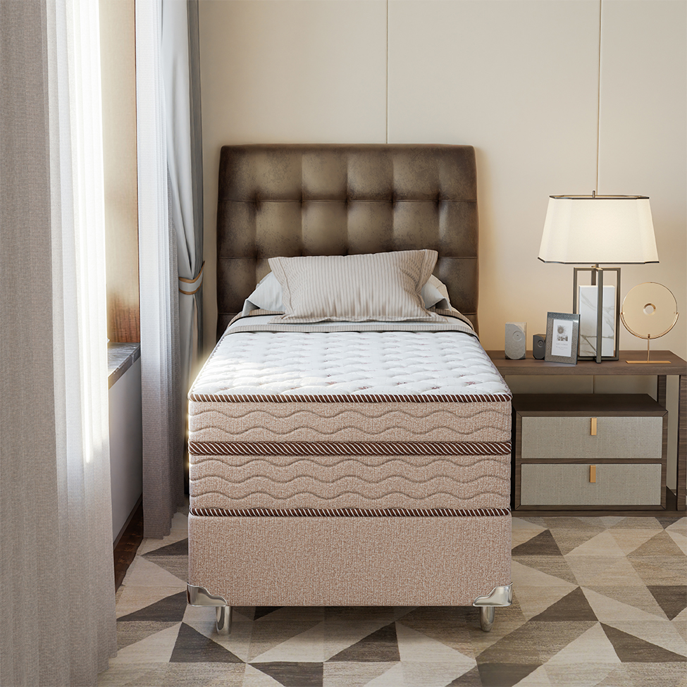 Cama Box Solteiro com Colchão Sonhare Mola Ensacada Bege