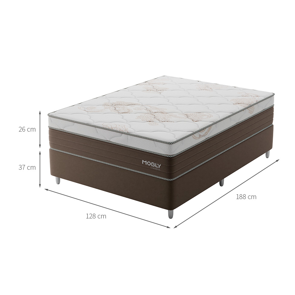 Cama Box Viúva Londres com Colchão Molas Ensacadas (63x128x188) Marrom e Branca