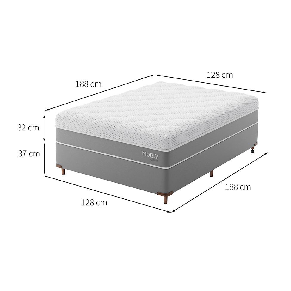 Cama Box Viúva com Colchão Sublime Mola Ensacada e Espuma Viscoelástica (32x128x188) Cinza e Branco com 2 Travesseiros Guldi Soft Nasa Branco