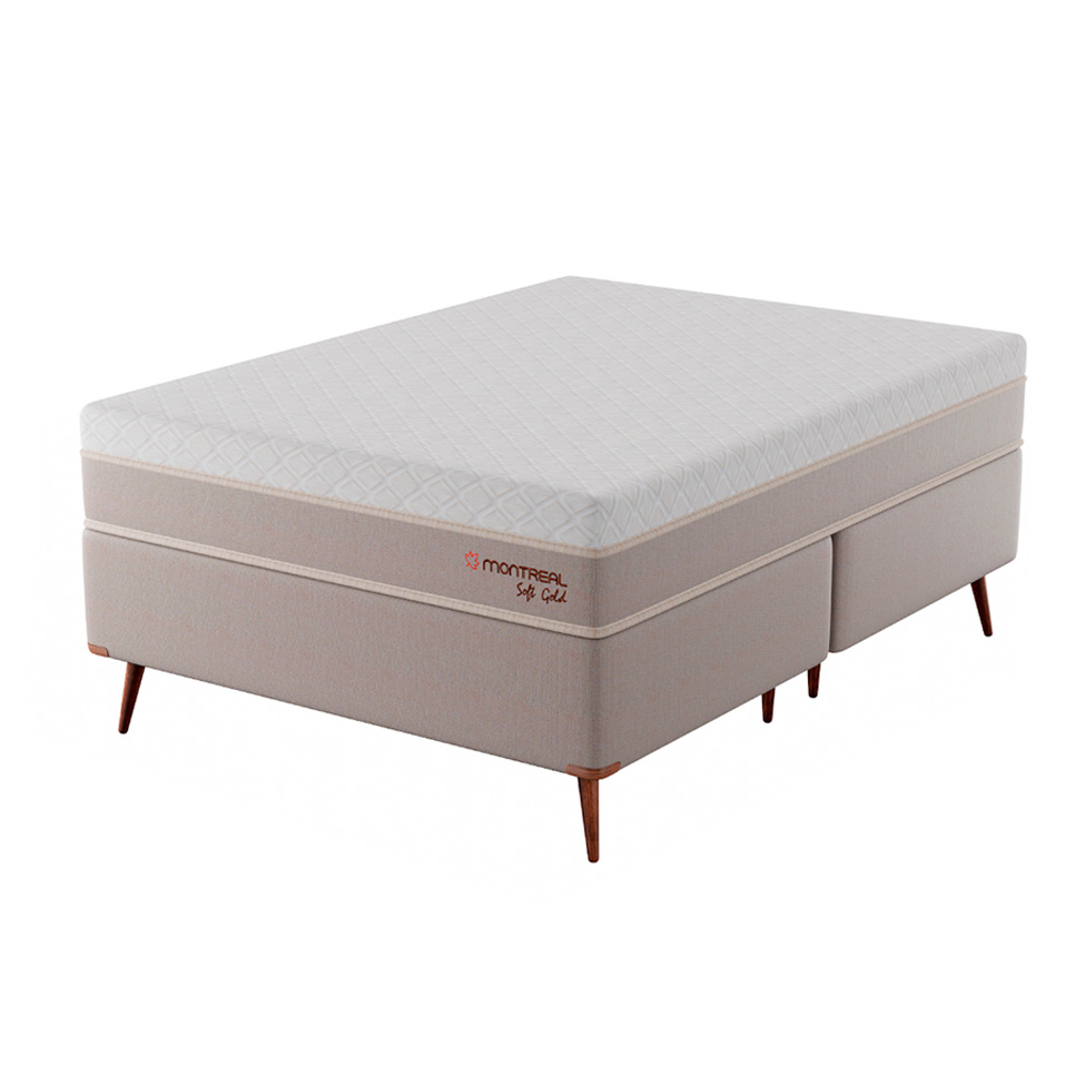 Cama Box com Colchão Casal Soft Gold Molas Ensacadas (28x138x188) Bege