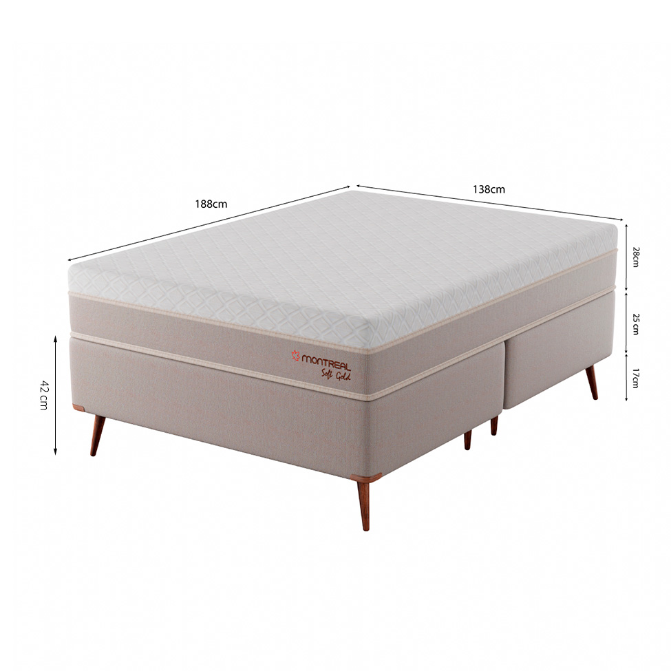 Cama Box com Colchão Casal Soft Gold Molas Ensacadas (28x138x188) Bege