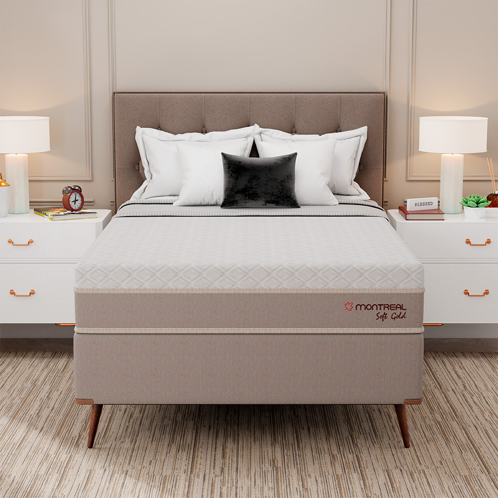 Cama Box com Colchão Casal Soft Gold Molas Ensacadas (28x138x188) Bege