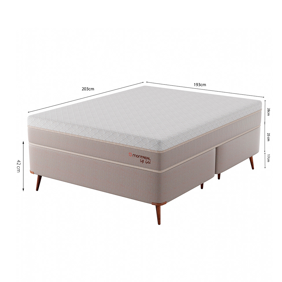 Cama Box com Colchão King Soft Gold Molas Ensacadas (28x193x203) Bege