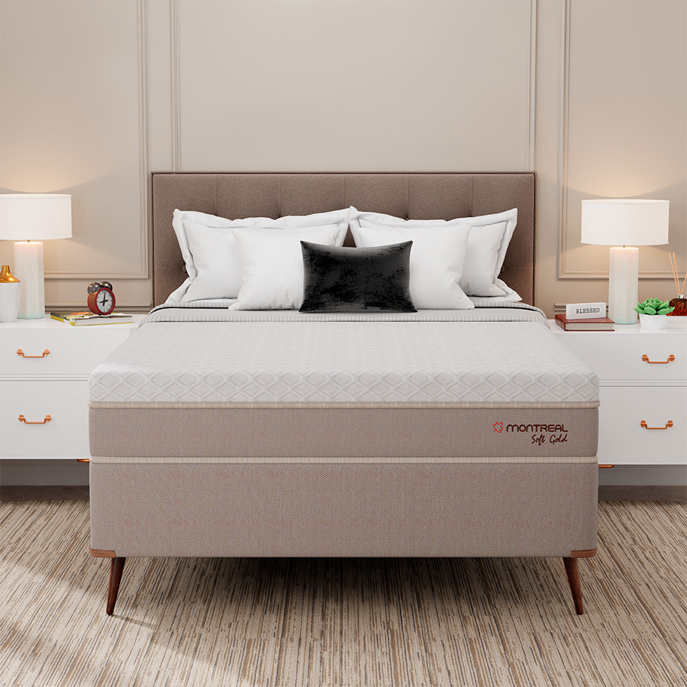 Cama Box com Colchão King Soft Gold Molas Ensacadas (28x193x203) Bege