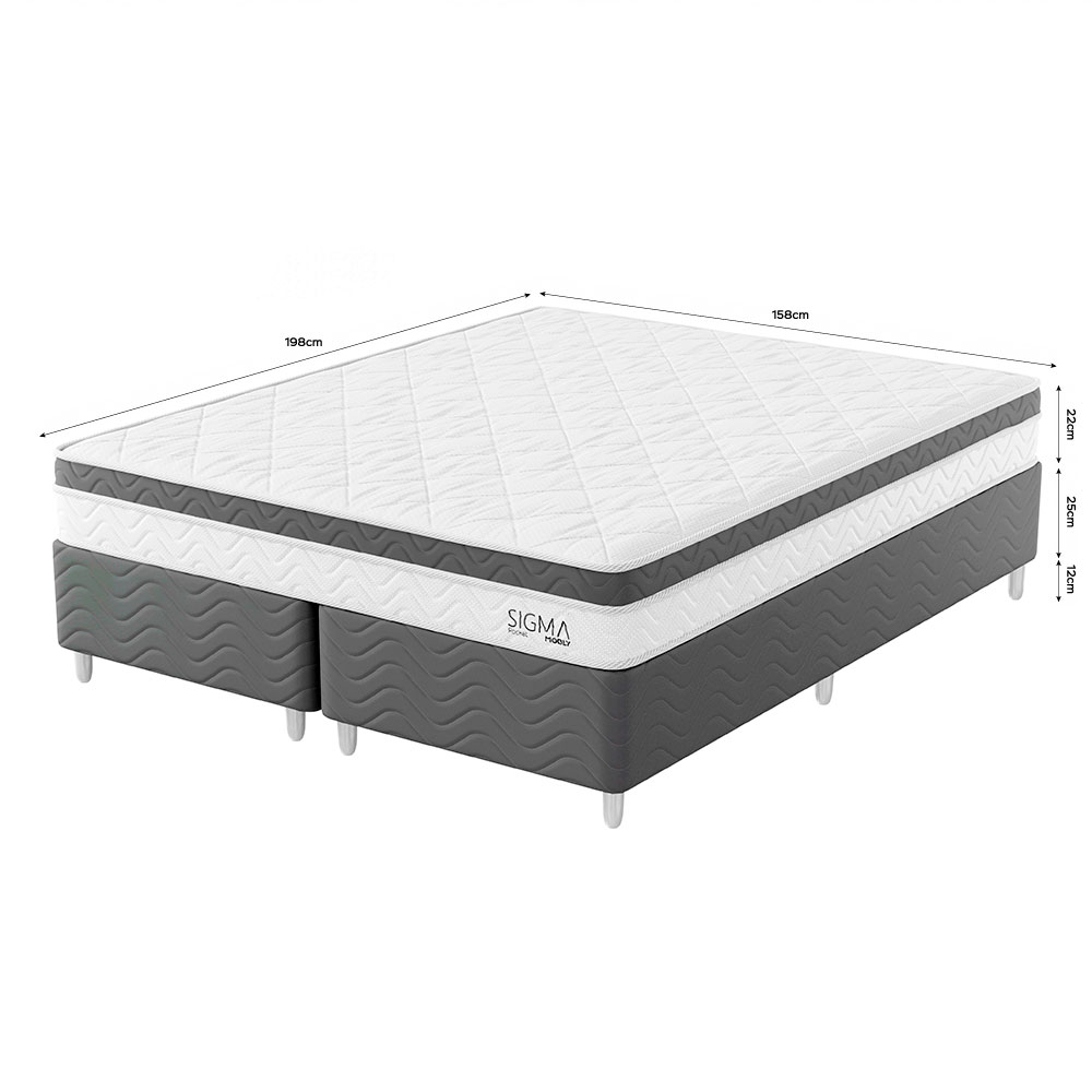 Cama Box com Colchão Queen Sigma Molas Ensacadas (22x158x198) Branco e Cinza