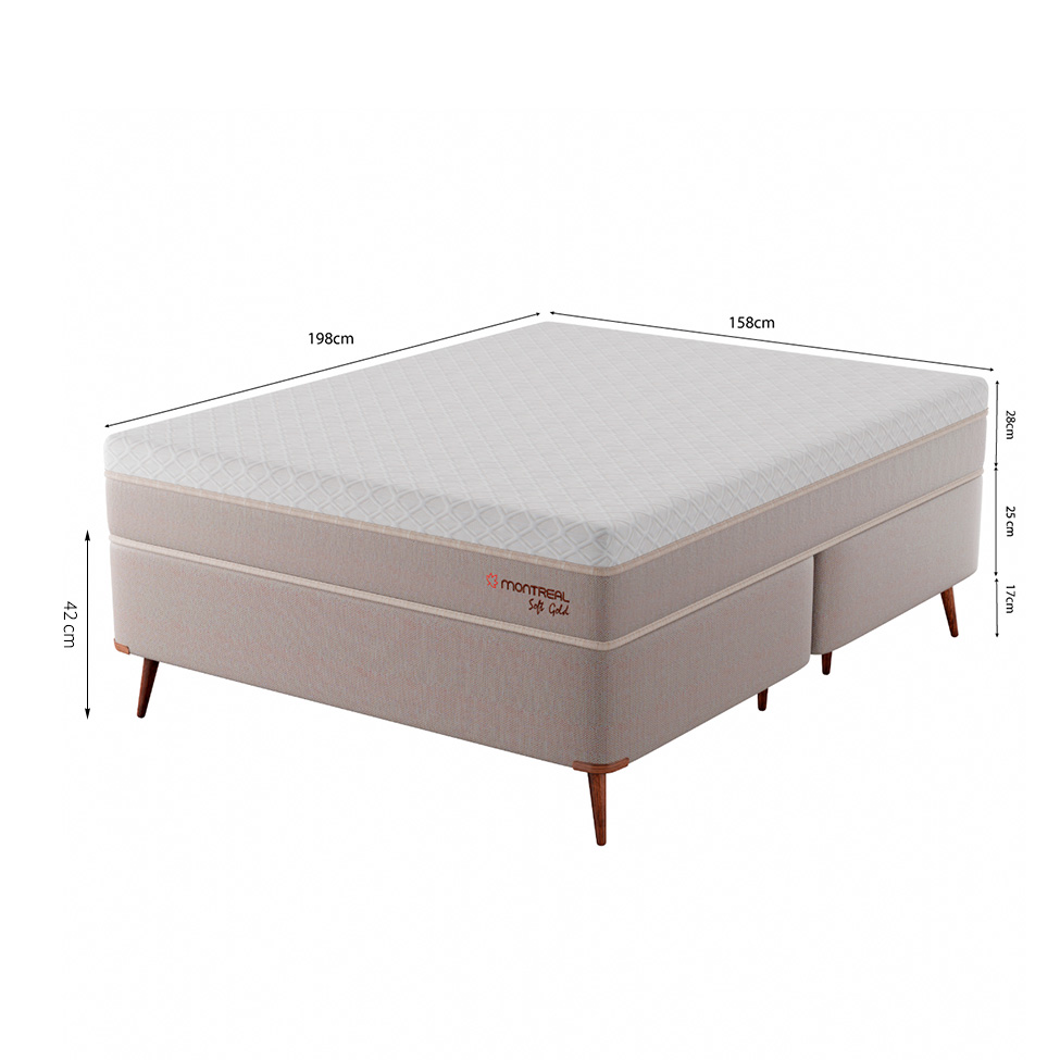 Cama Box com Colchão Queen Soft Gold Molas Ensacadas (28x158x198) Bege