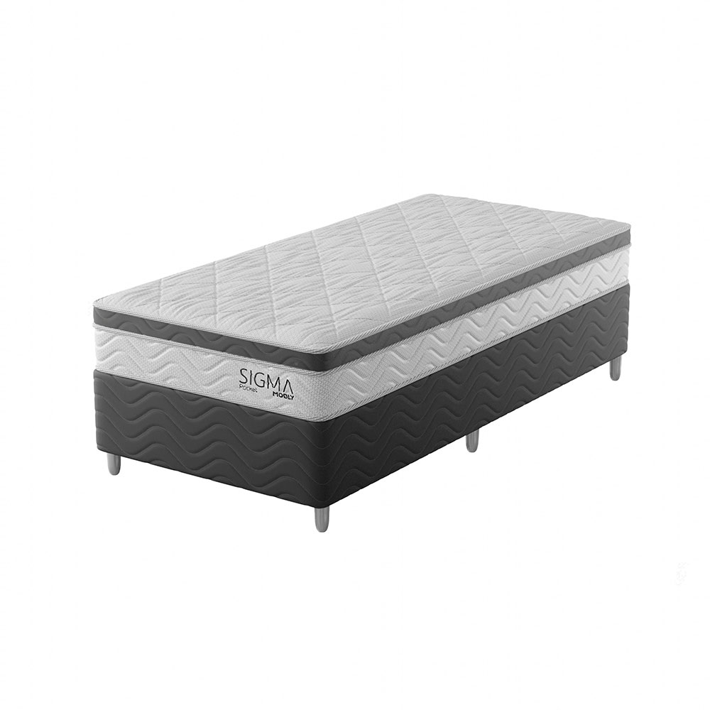 Cama Box com Colchão Solteirão Sigma Molas Ensacadas (22x108x198) Branco e Cinza