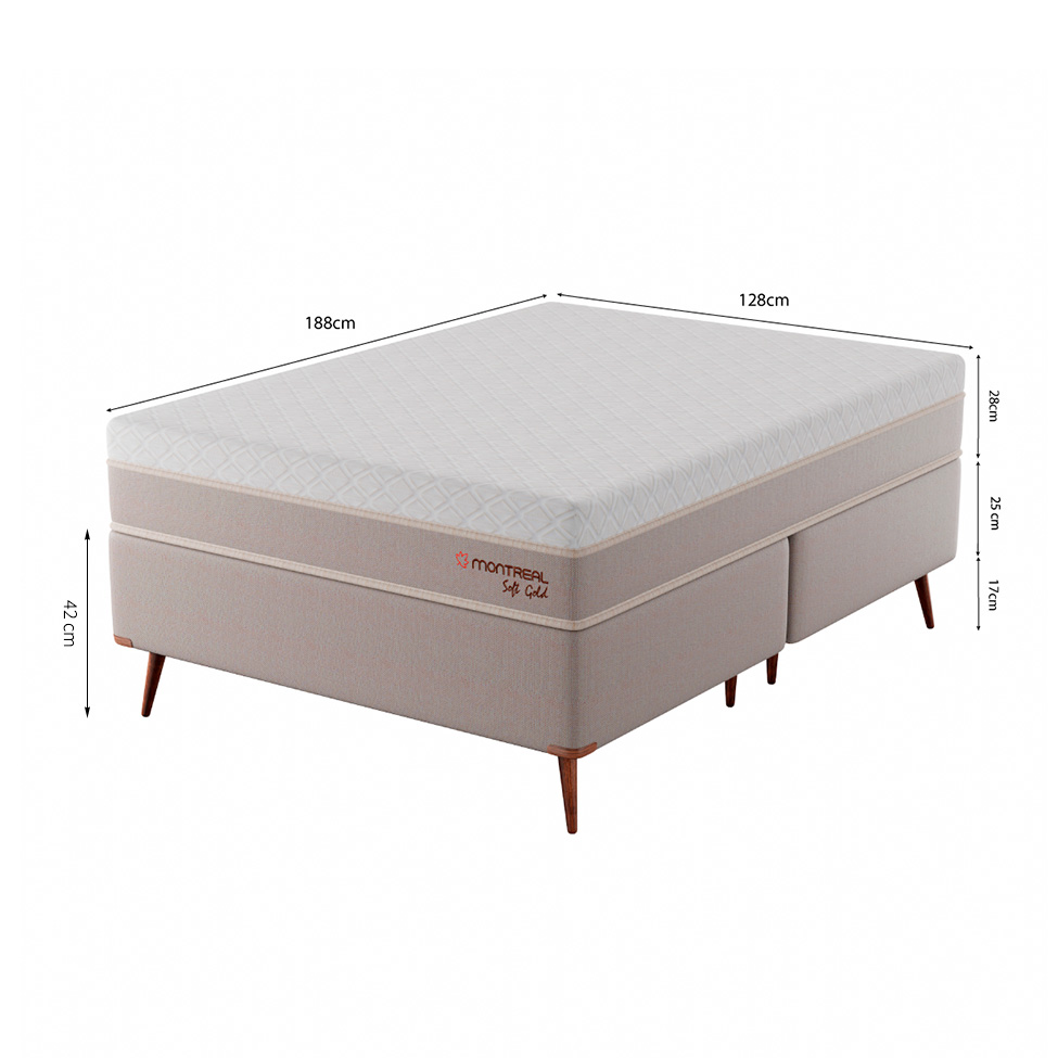 Cama Box com Colchão Viúva Soft Gold Molas Ensacadas (28x128x188) Bege