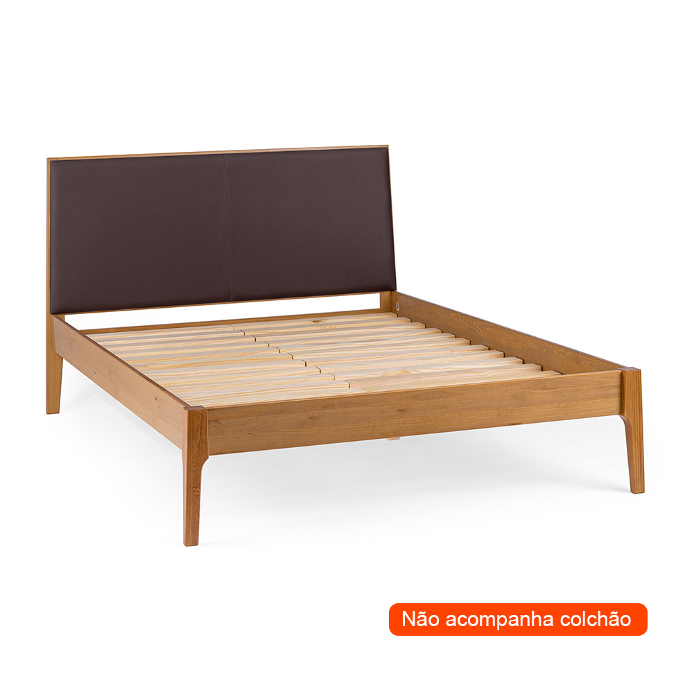 Cama Casal Happy Estofado Marrom e Garapa