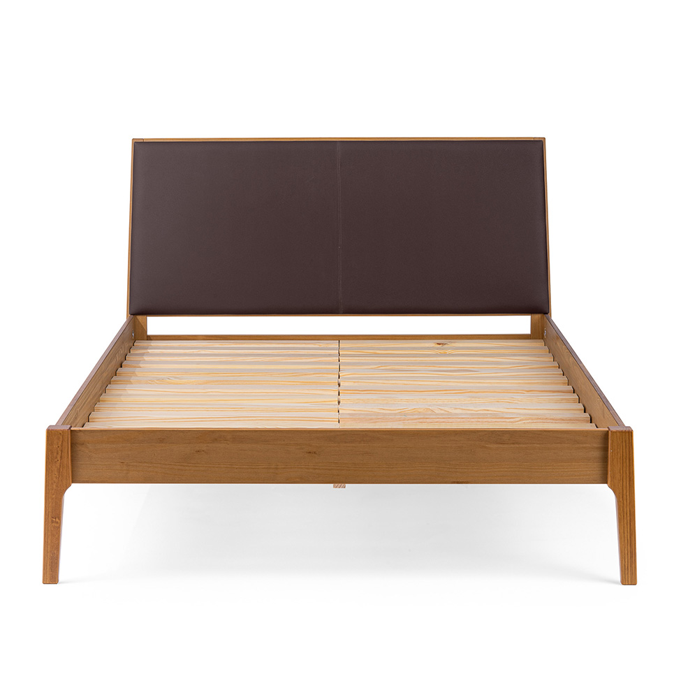 Cama Casal Happy Estofado Marrom e Garapa