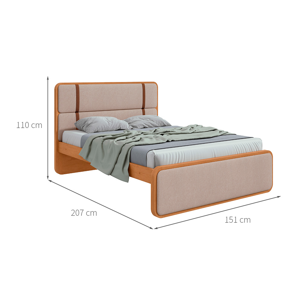 Cama Casal Leder Linho Bege e Amêndoa