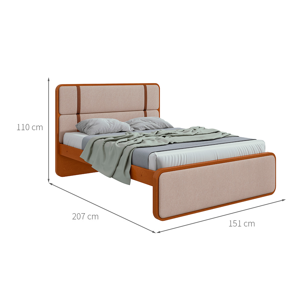 Cama Casal Leder Linho Bege e Frassino
