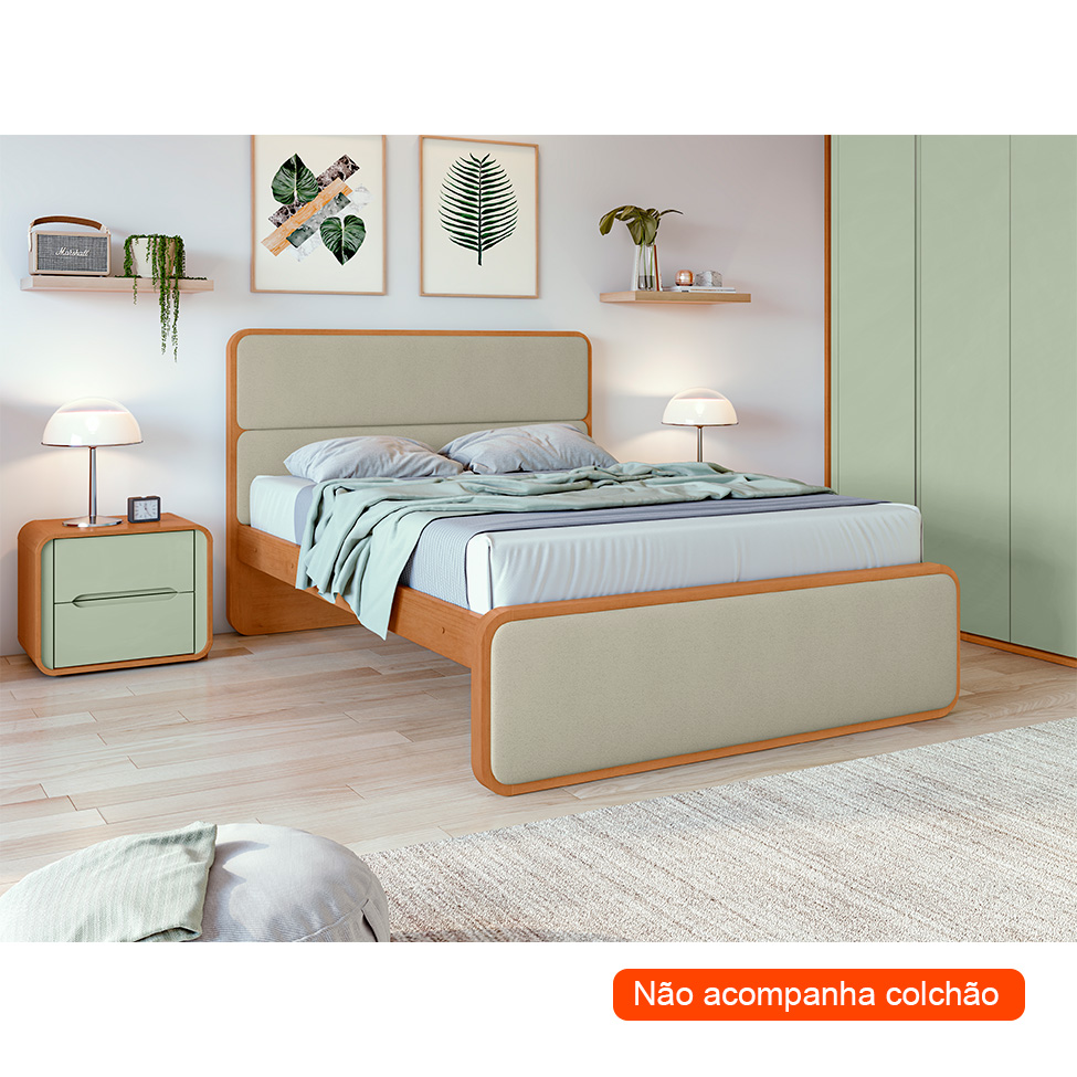 Cama Casal Loop Bouclé Sálvia e Amêndoa