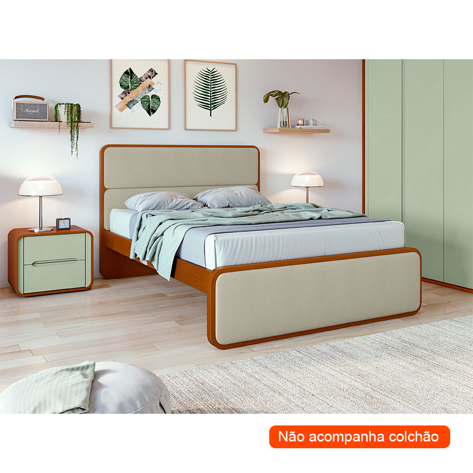 Cama Casal Loop Bouclé Sálvia e Frassino