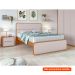 Cama Casal Loop Revestimento Sintético Bege e Amêndoa