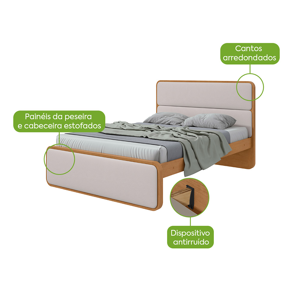 Cama Casal Loop Revestimento Sintético Bege e Amêndoa