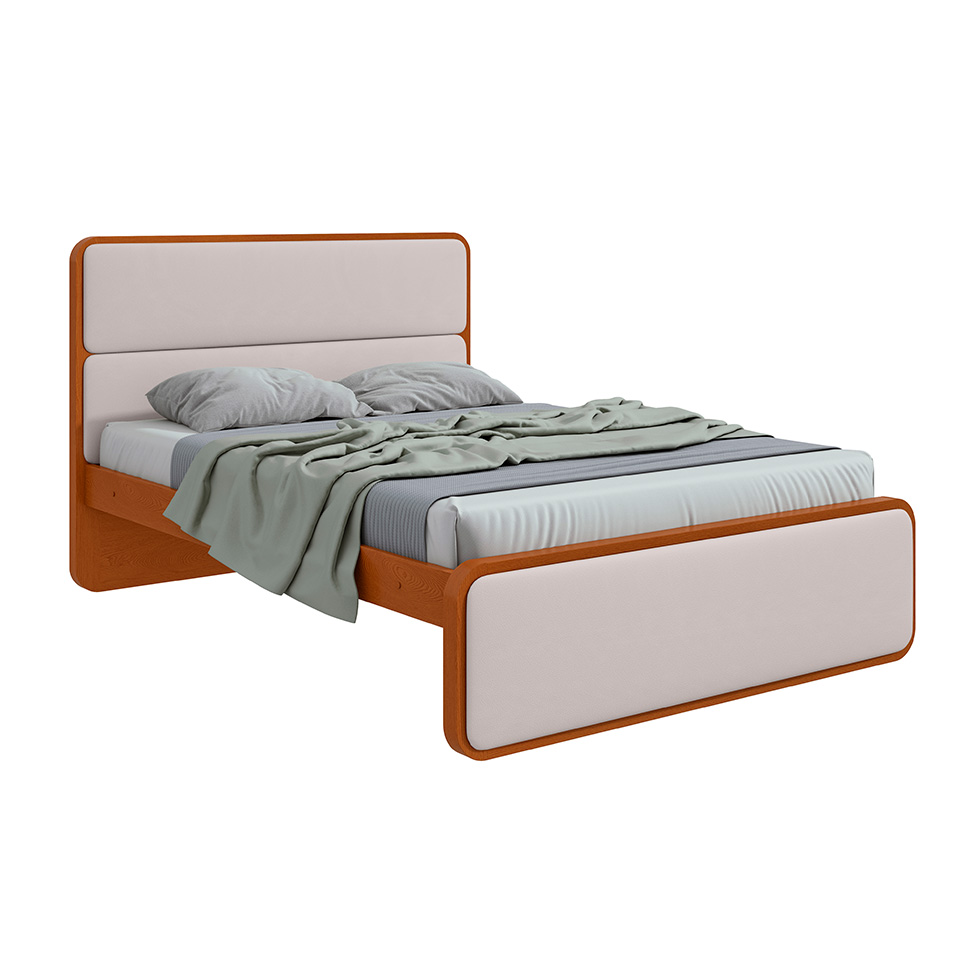 Cama Casal Loop Revestimento Sintético Bege e Frassino