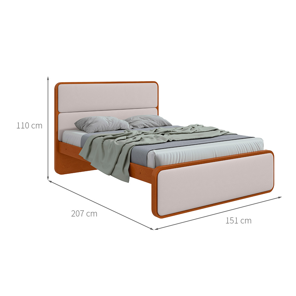 Cama Casal Loop Revestimento Sintético Bege e Frassino