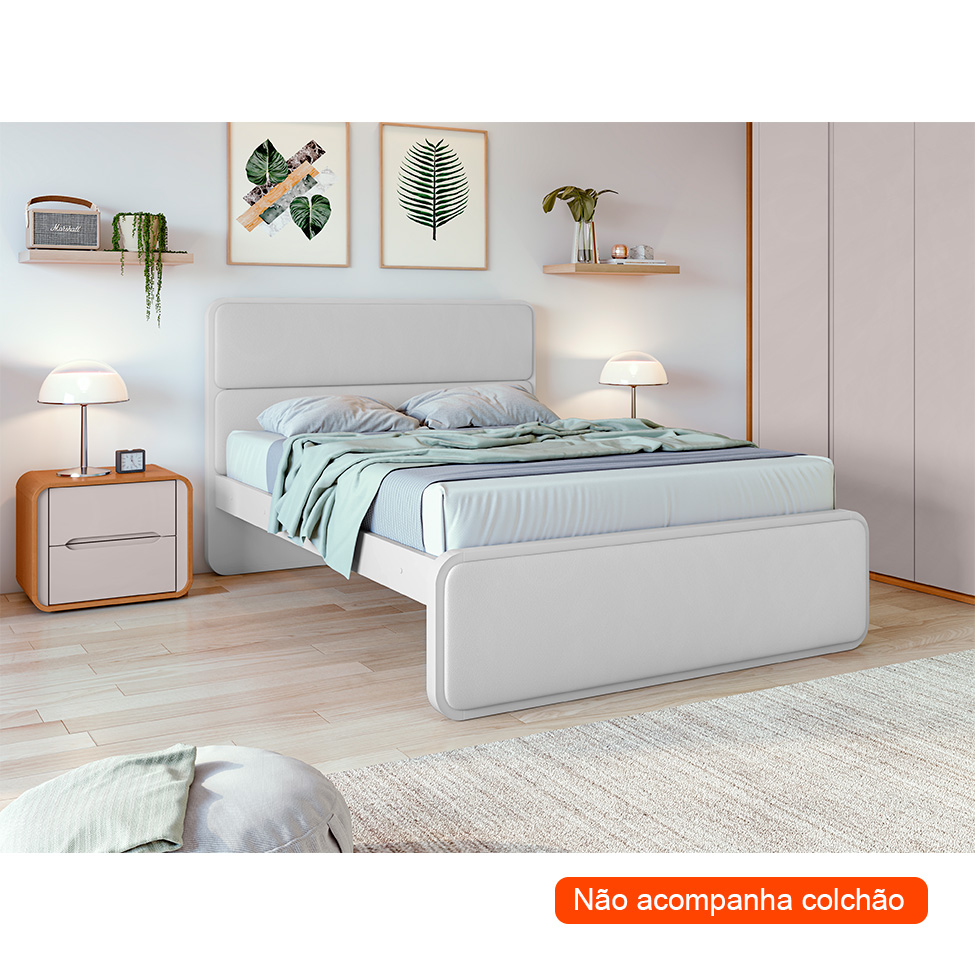 Cama Casal Loop Revestimento Sintético Branca