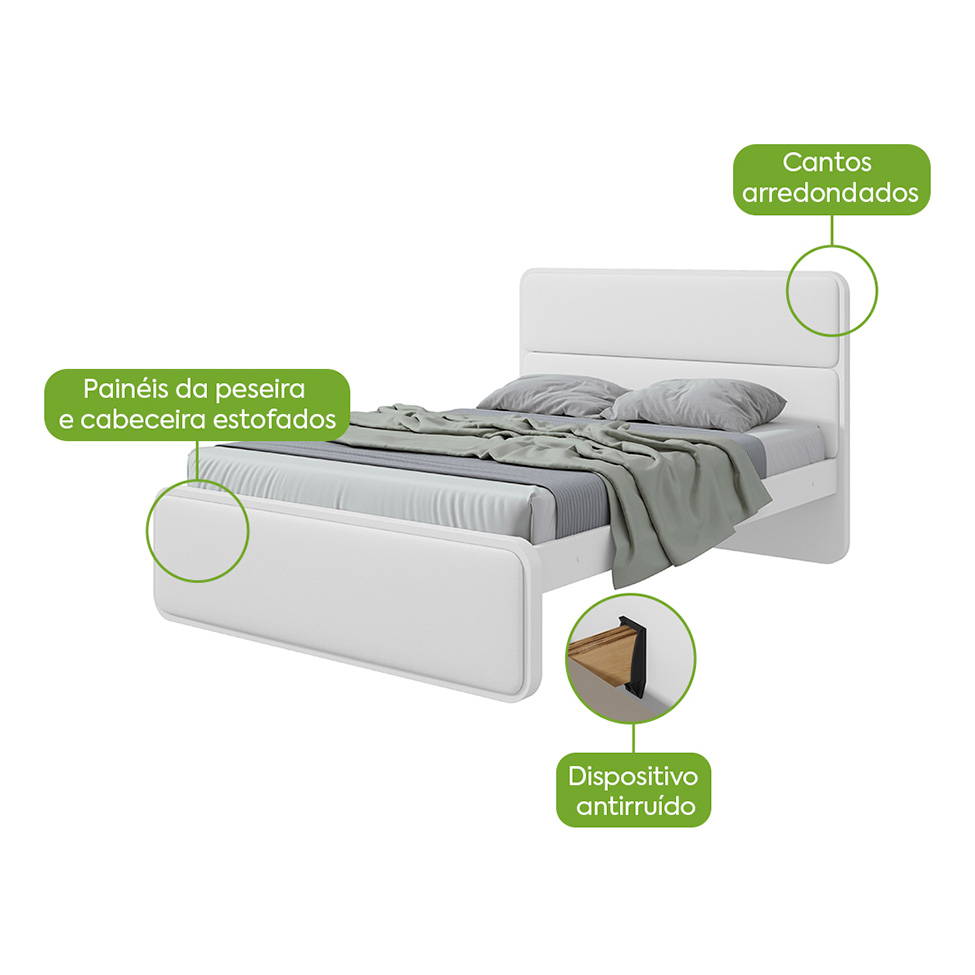 Cama Casal Loop Revestimento Sintético Branca
