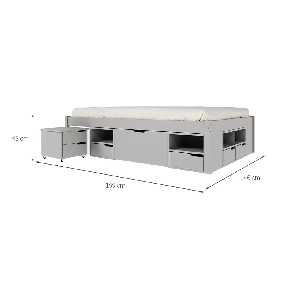 Cama Casal Multifuncional Charme 10 GV Madeira Maciça Cinza Claro